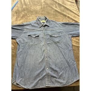 Bit & Bridle Pearl Snap Lg Denim Shirt Short Sleeve Western‎